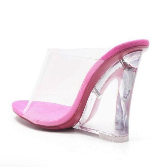 Clear Peep Toe Wedges in Fuchsia - Picture 5 of 9